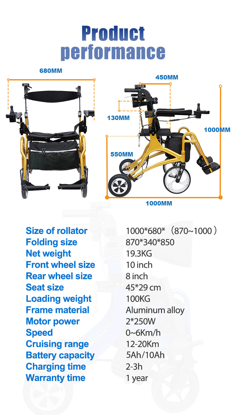 ZUBU 3 in 1 electric rollator walker with seat wheelchair gold